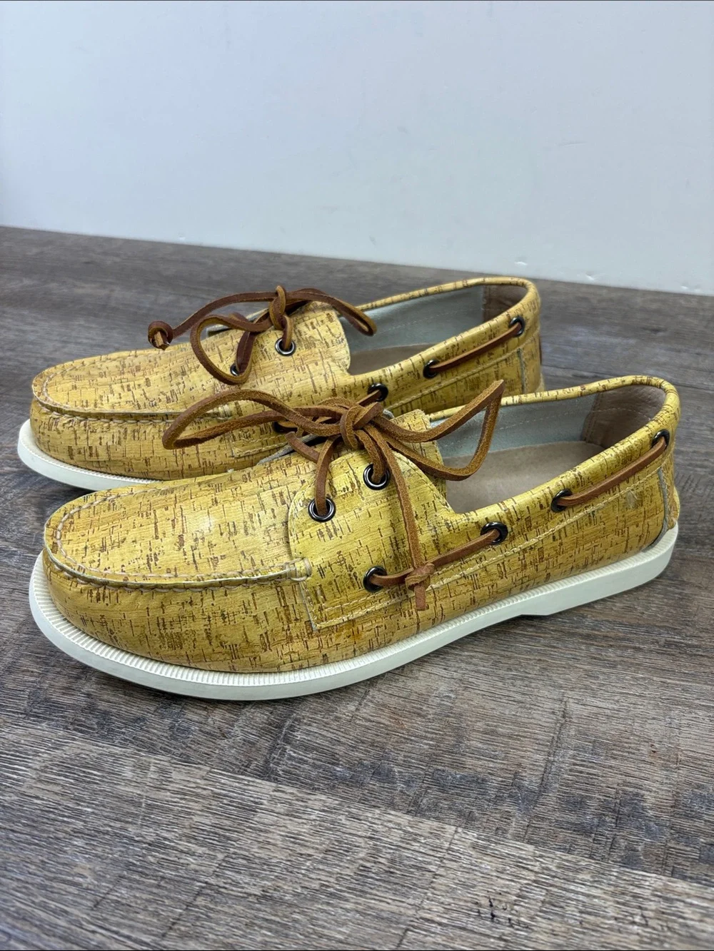 FROATS The Big Bad Yellow Cork Leather Boat Shoes Loafers Size 7